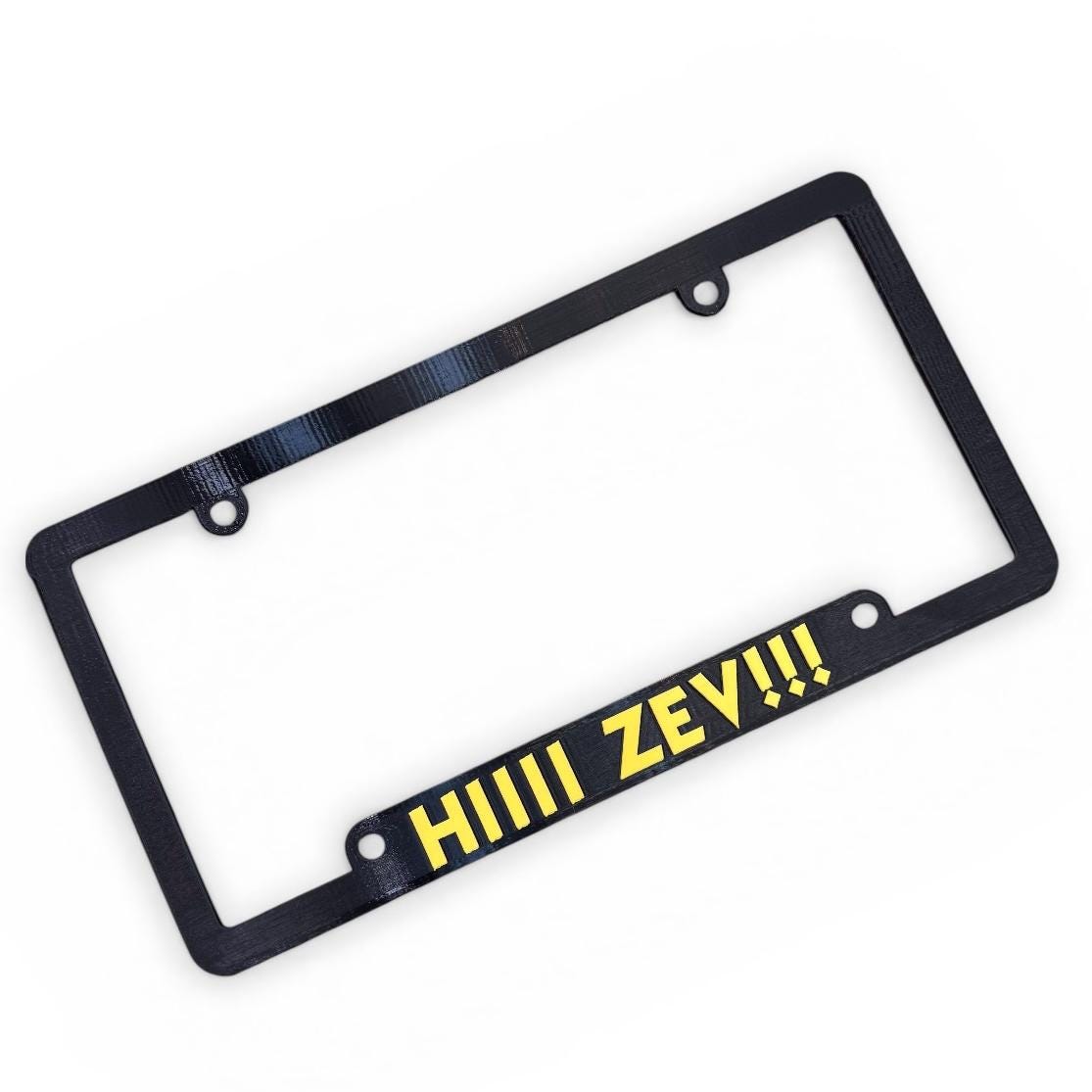 Dungeon Crawler Carl Inspired License Plate Cover Frame "HIIII ZEV!!!" Black/Yellow