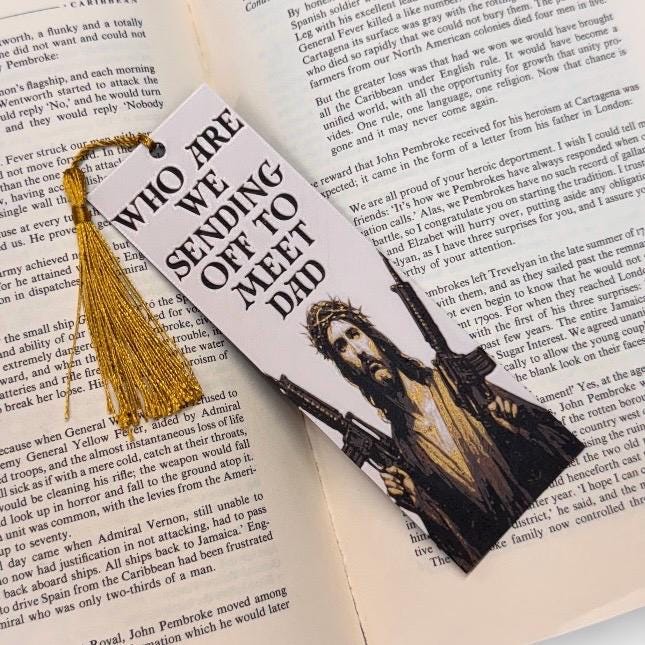 Uzi Jesus Dungeon Crawler Carl Inspired 3D Bookmark