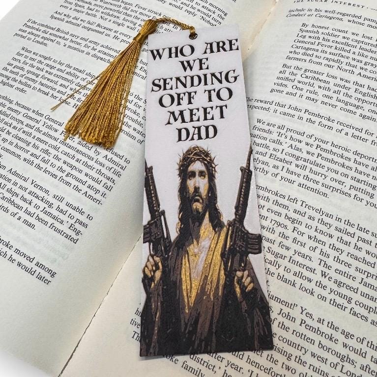 Uzi Jesus Dungeon Crawler Carl Inspired 3D Bookmark