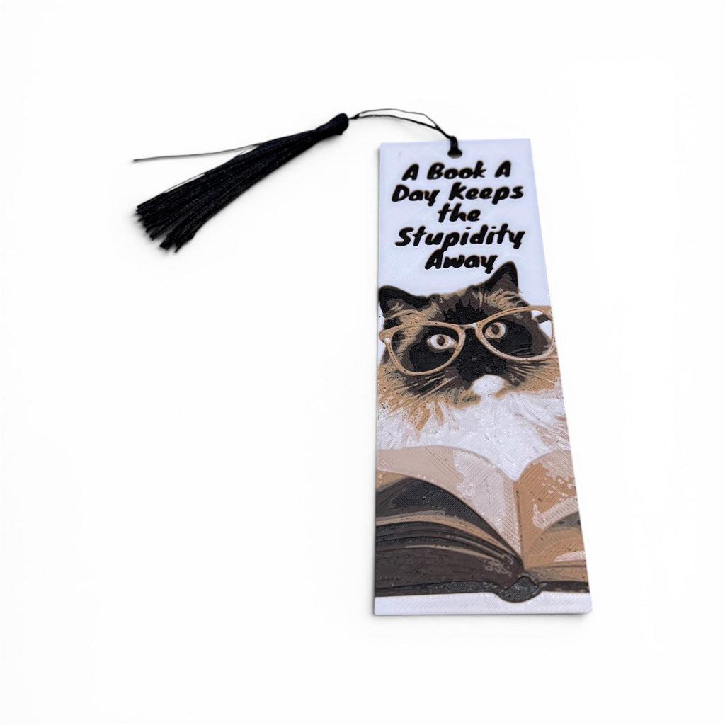 A Book A Day Keeps The Stupidity Away 3D Cat Bookmark