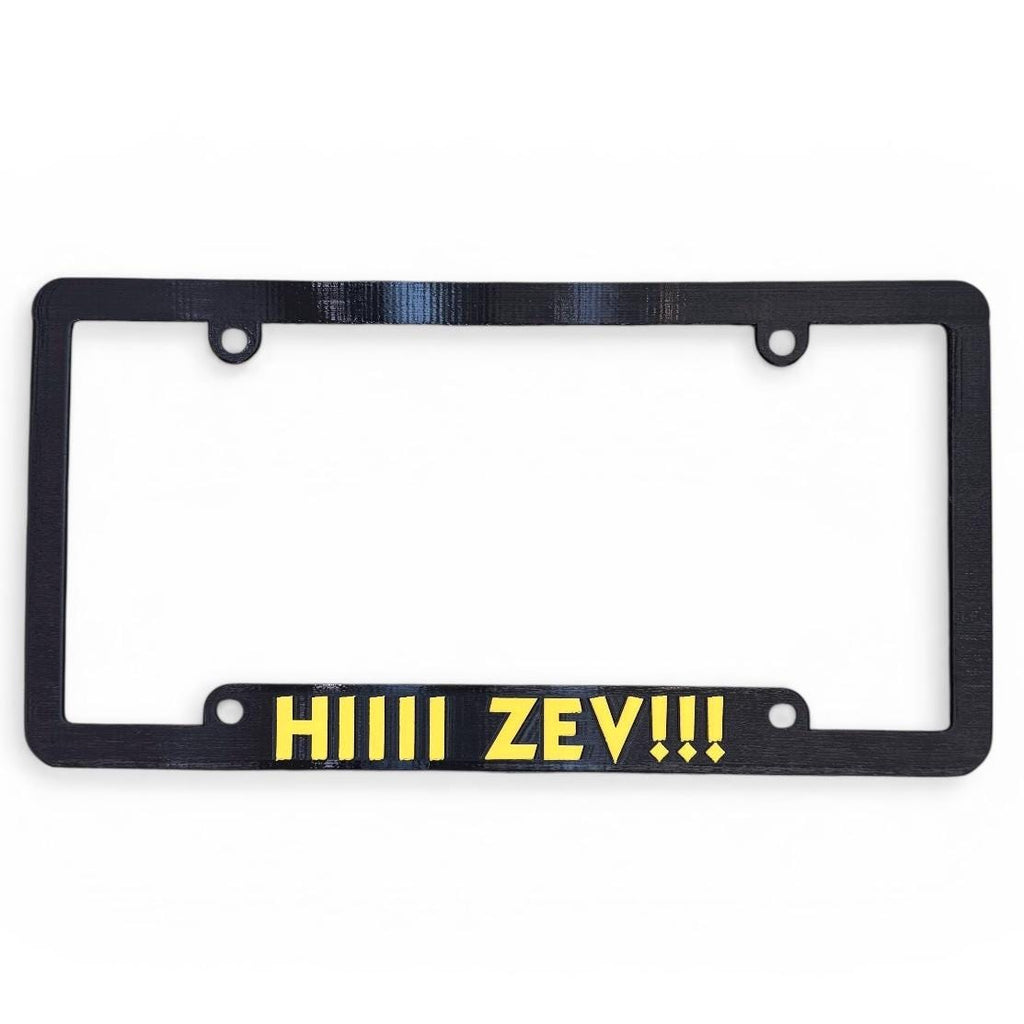 Dungeon Crawler Carl Inspired License Plate Cover Frame "HIIII ZEV!!!" Black/Yellow