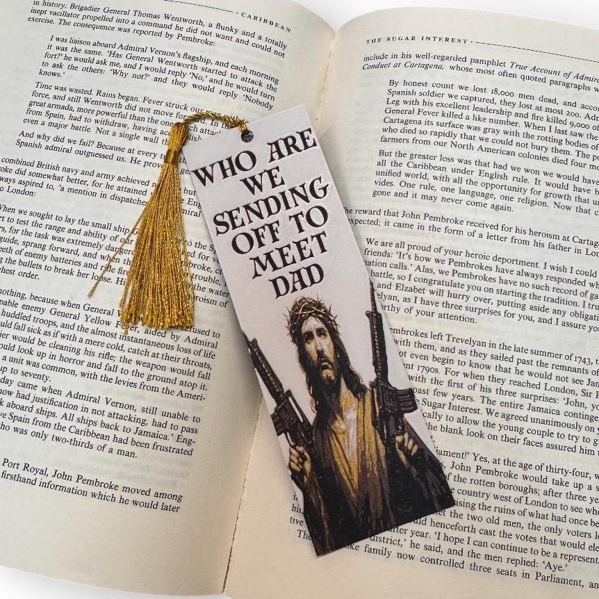 Uzi Jesus Dungeon Crawler Carl Inspired 3D Bookmark