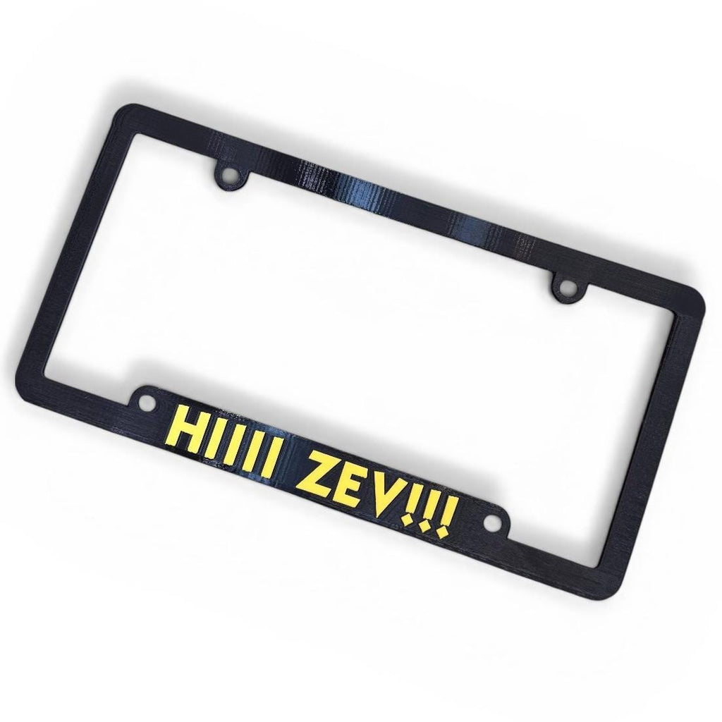 Dungeon Crawler Carl Inspired License Plate Cover Frame "HIIII ZEV!!!" Black/Yellow