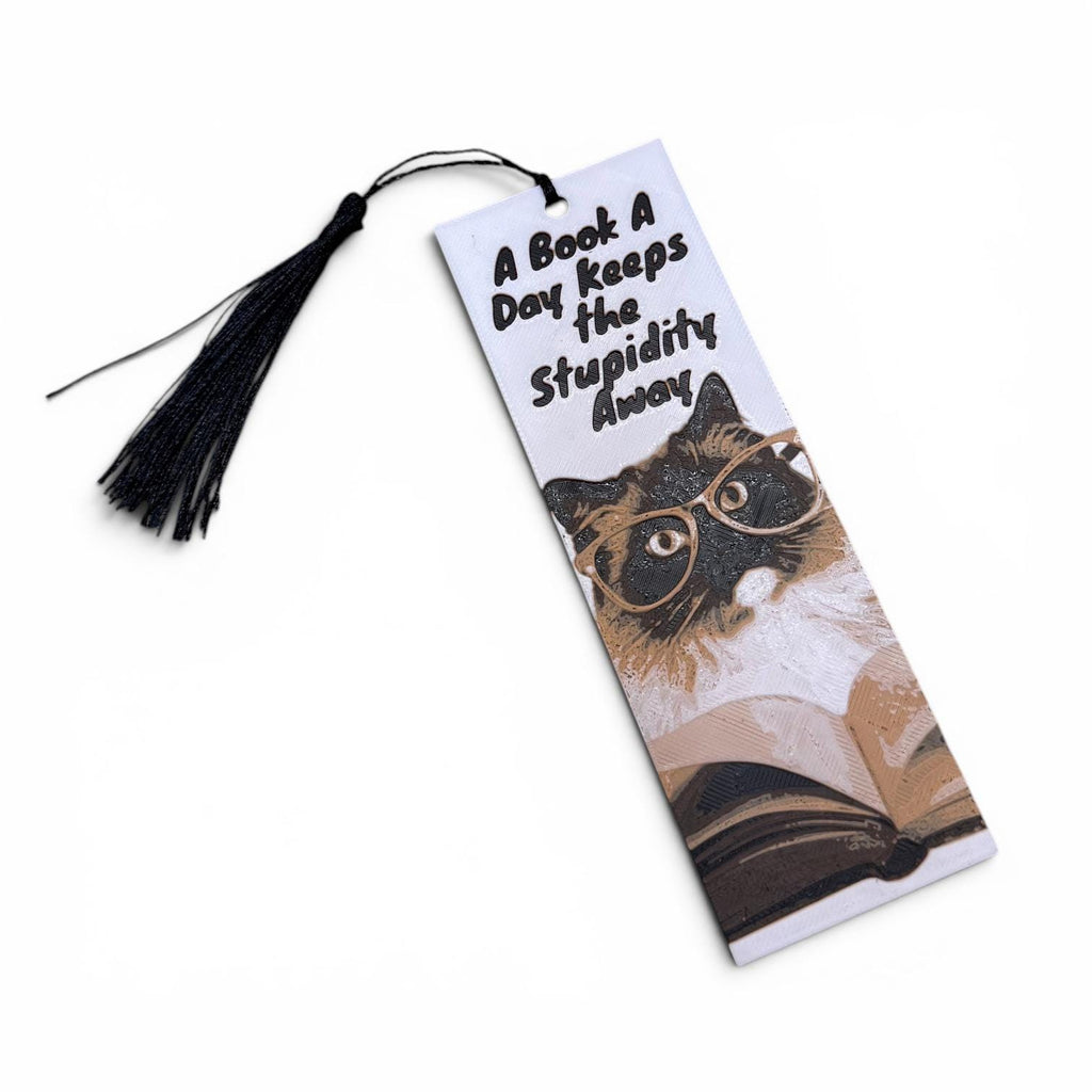 A Book A Day Keeps The Stupidity Away 3D Cat Bookmark